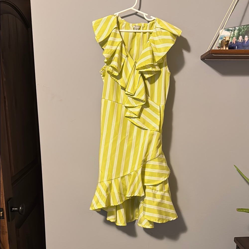 Yellow Striped Ruffle Dress. Girls size 12